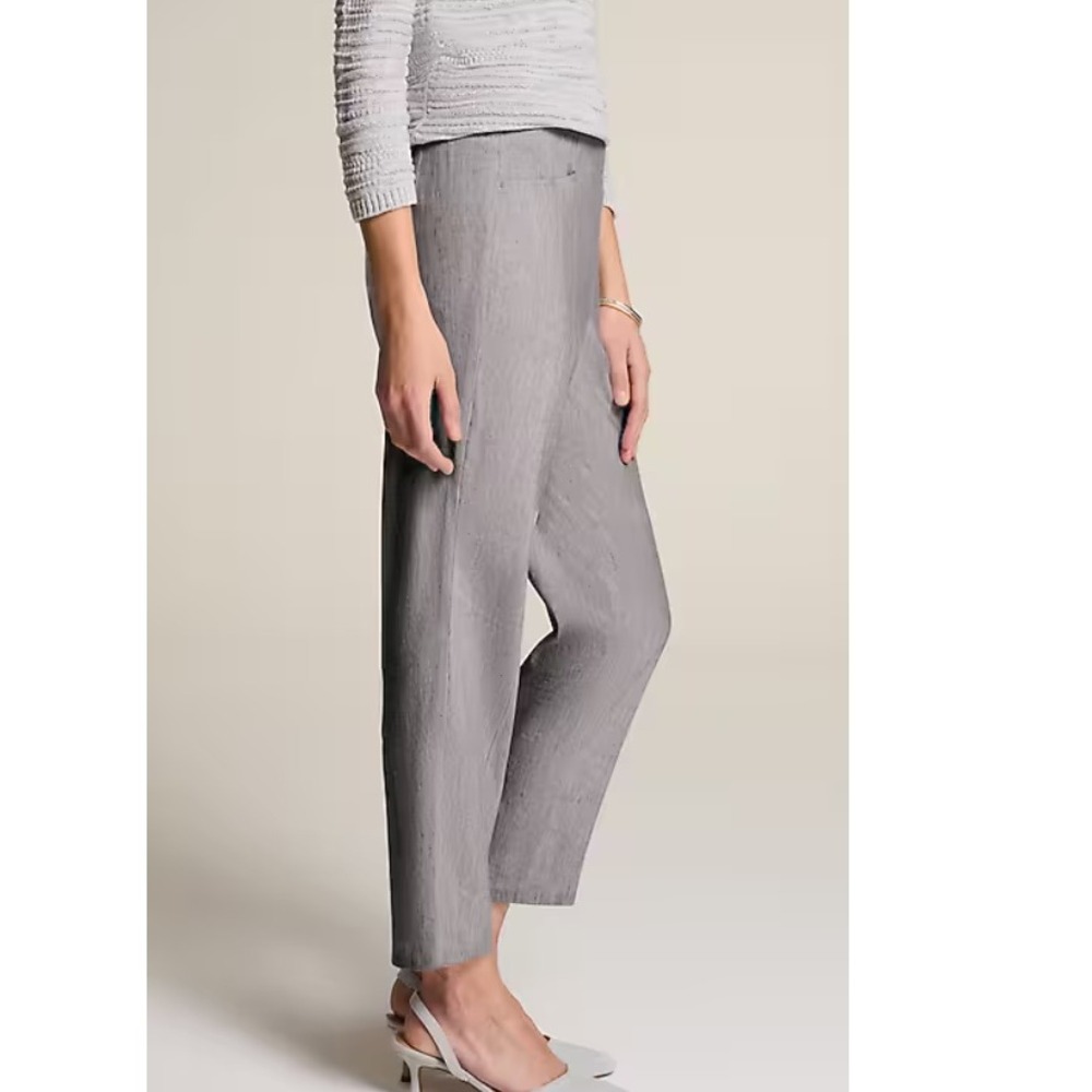 J. Jill Gray Smoke White Linen Stretch Angled Pockets Slim Leg Pants Size M NWT